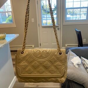 Tory Burch Gold Quilted Shoulder Bag